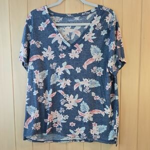 Lucky Brand Women's Floral V-Neck Blouse - Blue and Pink